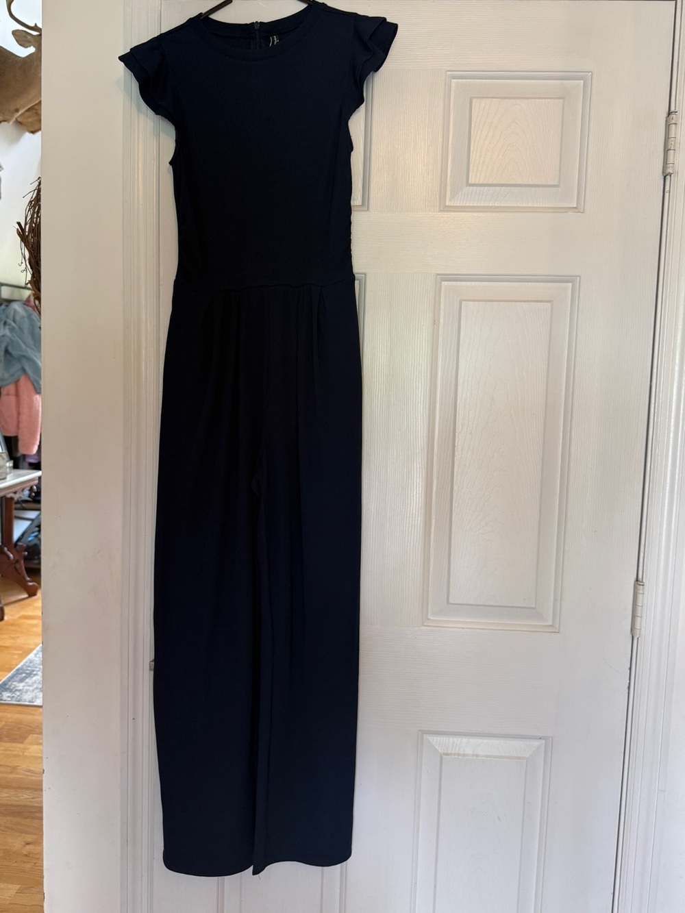 Classic Black Wide-Leg Jumpsuit with Flutter Cap Sleeves